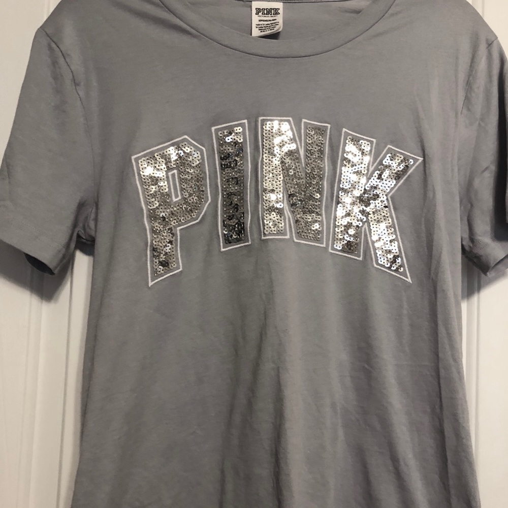 Victoria Secret Pink Gray bling campus tee small